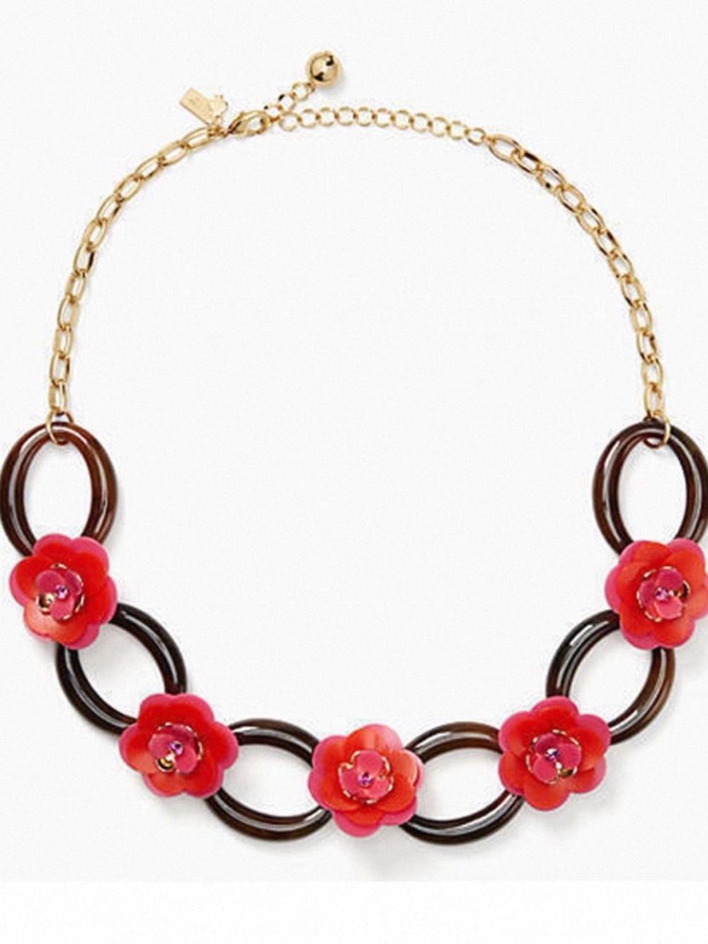 kate spade Gold-Link Necklace with Red Floral Accents